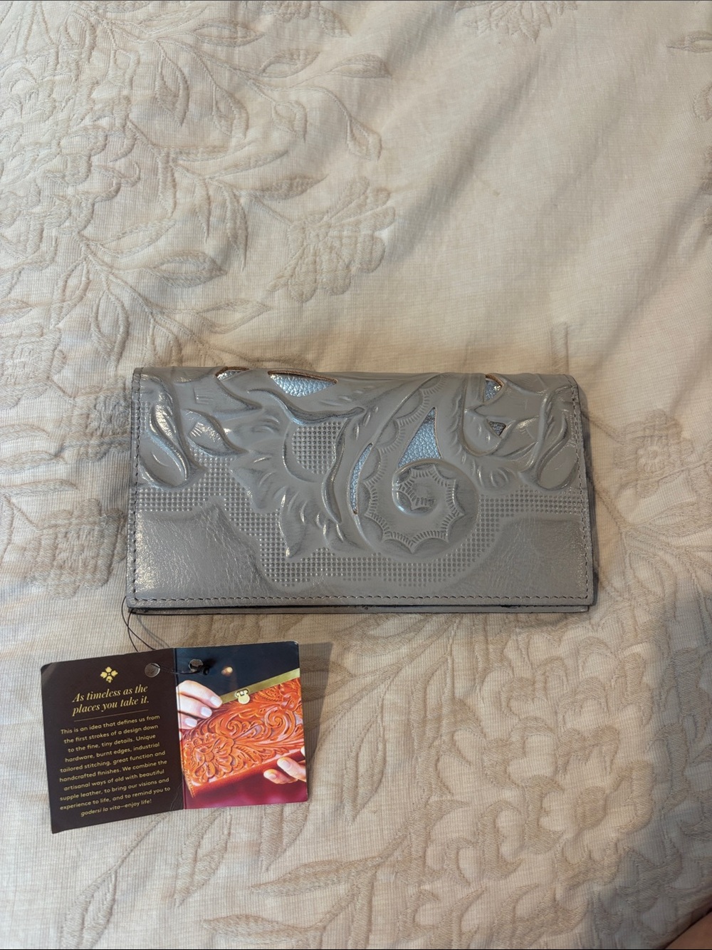 Patricia Nash Gray Floral Embossed Leather Wallet